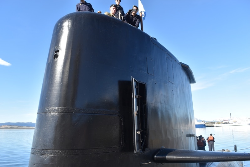 The submarine San Juan in water.