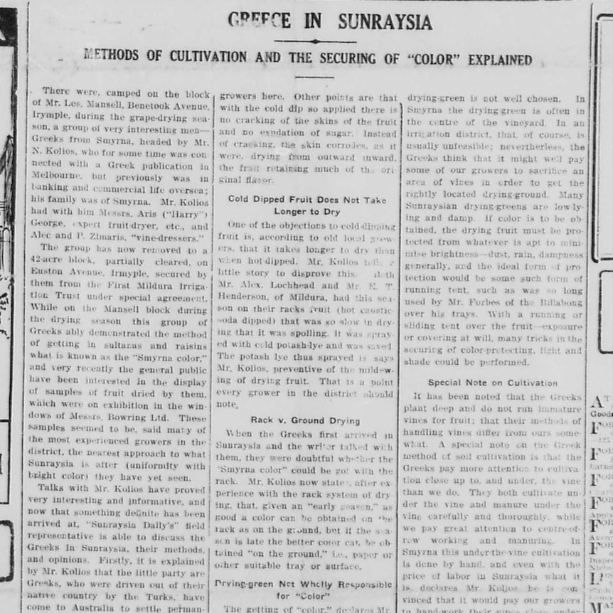Photo of the original Sunraysia Daily article circa 1924