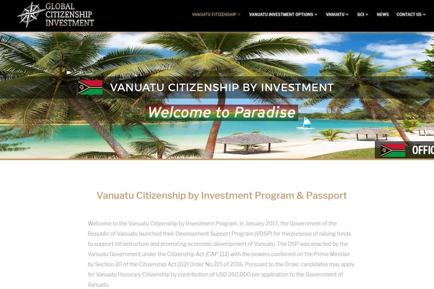 Salah satu situs yang menawarkan warga negara Vanuatu dengan skema investasi
