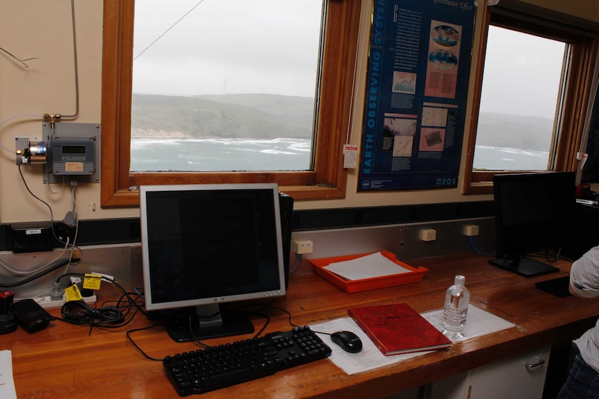 The view from  inside the research station at Cape Grim
