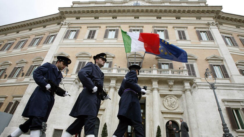 Guards outside Italian Parliament