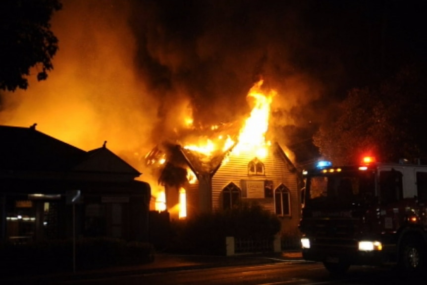 A fire at a church and hall in Geelong West.