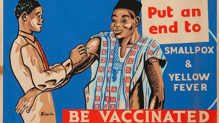 Poster from the Nigeria Department of Health showing someone being inoculated.