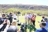 Federal Treasurer Scott Morrison, along with Nicole Manison, Nigel Scullion and Jacinta Price at the press conference