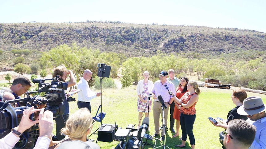 Federal Treasurer Scott Morrison, along with Nicole Manison, Nigel Scullion and Jacinta Price at the press conference