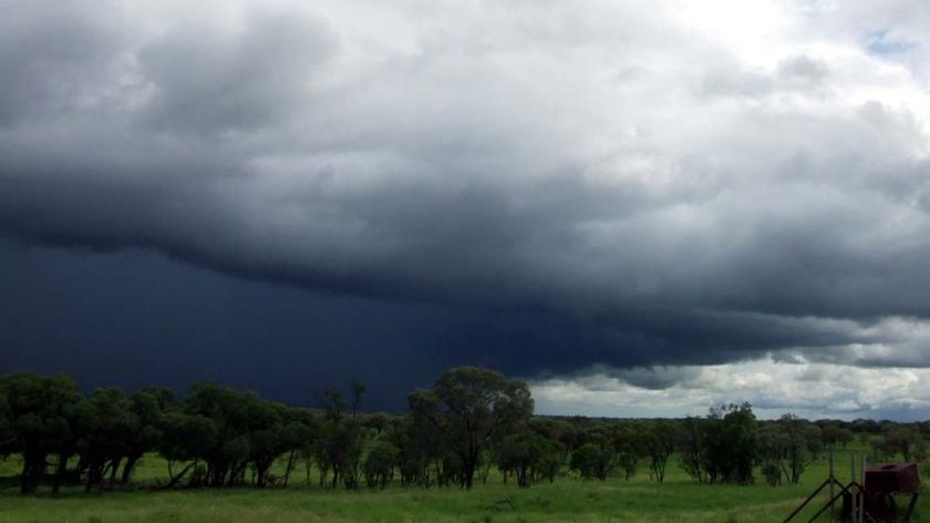 A storm front moves across Elabe Station