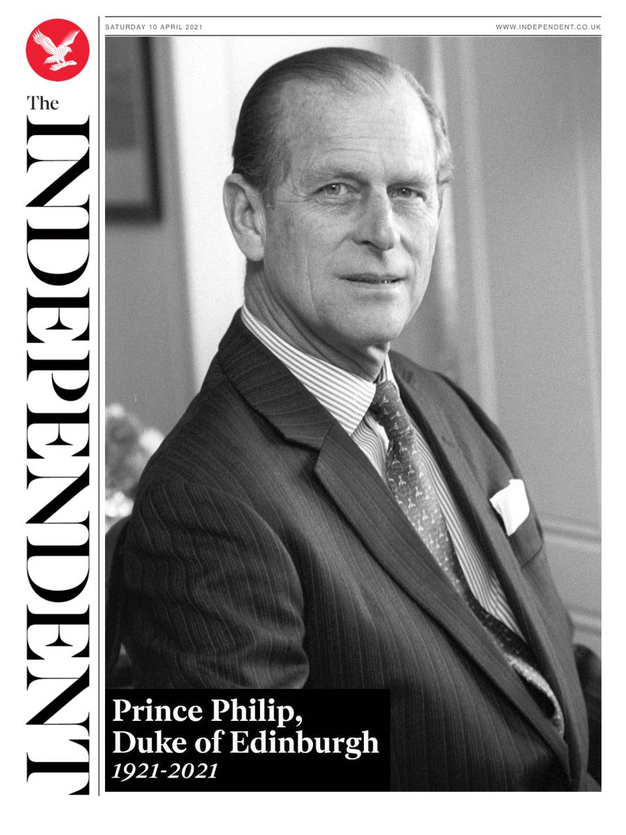 The front page of the UK newspaper The Independent the day after the death of Prince Philip.