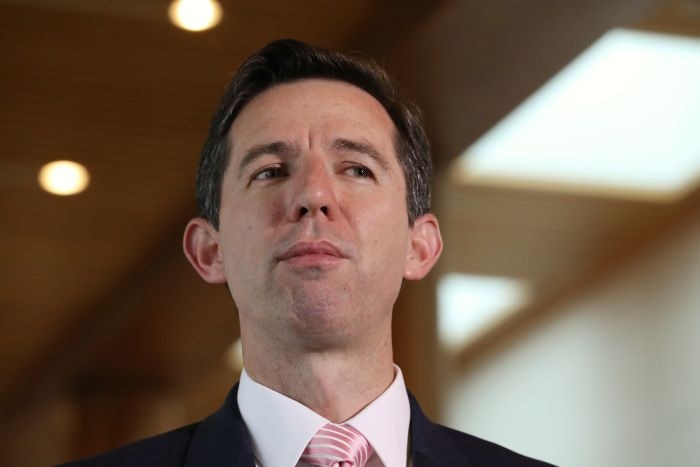 Simon Birmingham at a press conference