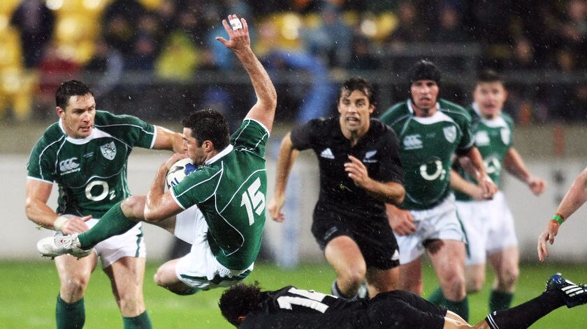 Tripped up... New Zealand fought off a brave Ireland.
