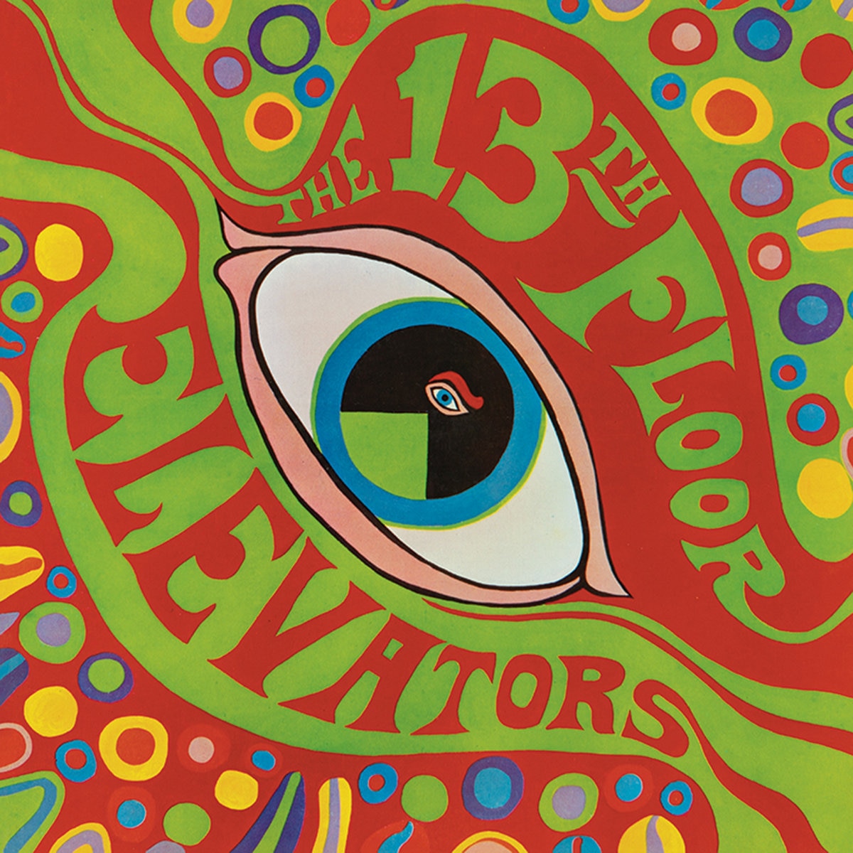 A psychedelic graphic design of an eye