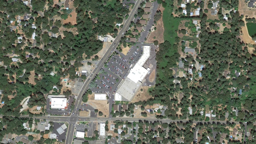 A satellite image of the US shopping mall, the Old Town Plaza.