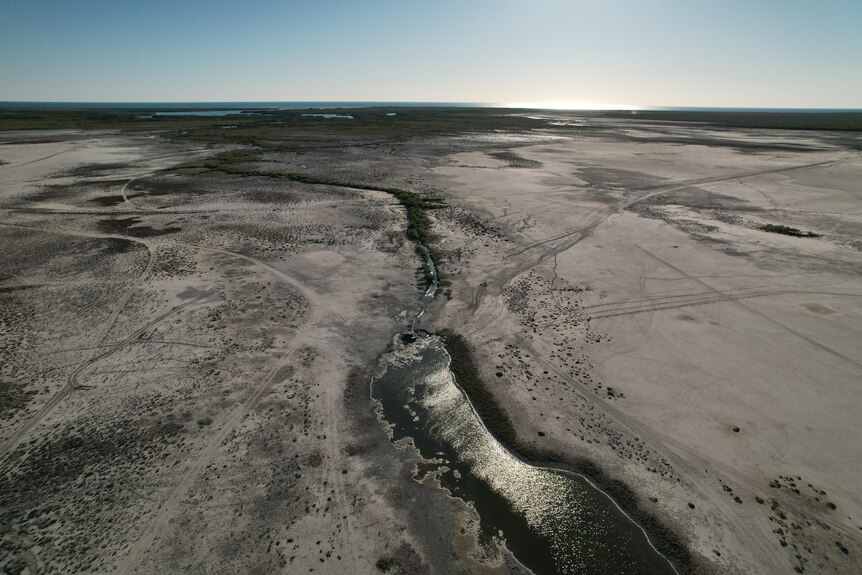 Drone image of tidal flats near Coconut Wells north of Broome.