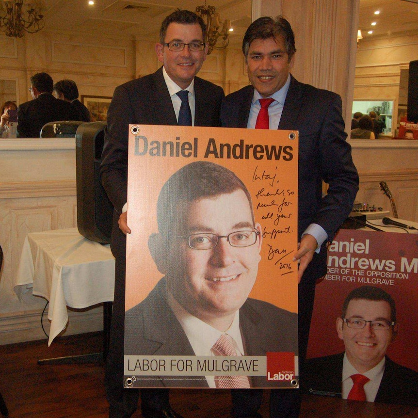Labor preselection candidate for Tarneit Intaj Khan with Victorian Premier Daniel Andrews.