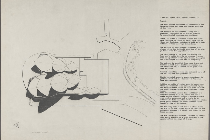 Design of Sydney Opera House on paper 