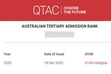 A QTAC notice incorrectly sent out to Queensland students