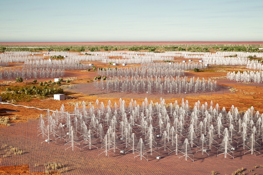 Groups of radio antennas in outback WA