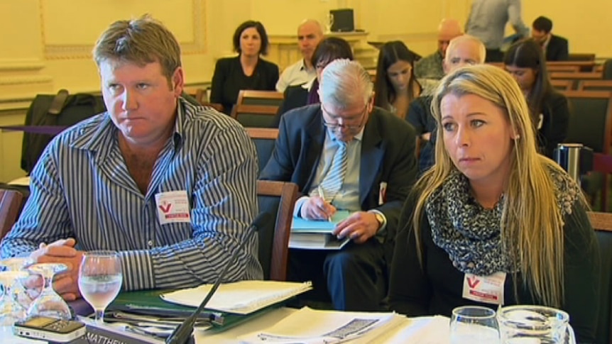 Sheep farmers Matthew and Becarra Lloyd give evidence to the Victorian inquiry.