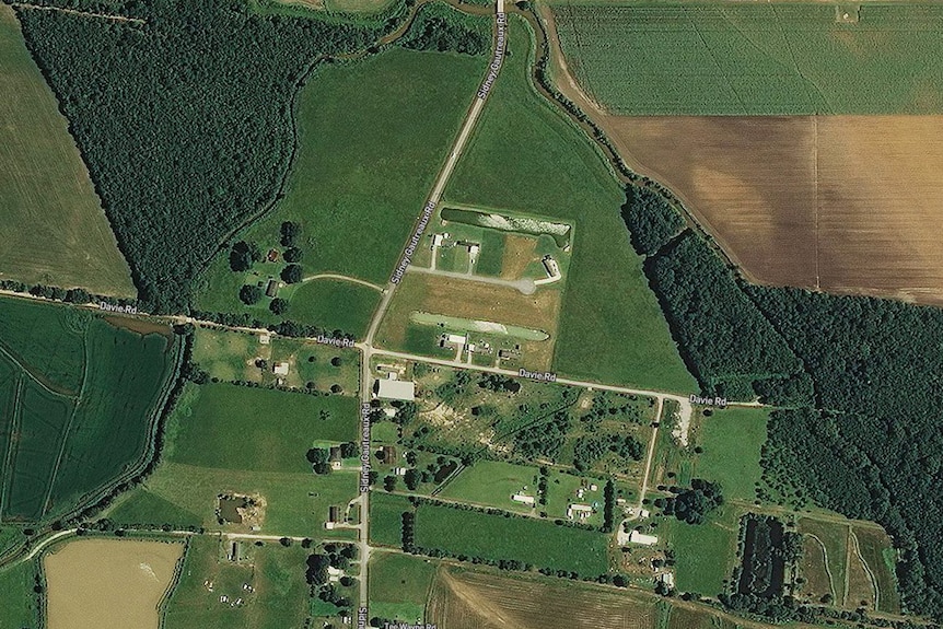 Satellite imagery shows an area near Abbeville, Louisiana.