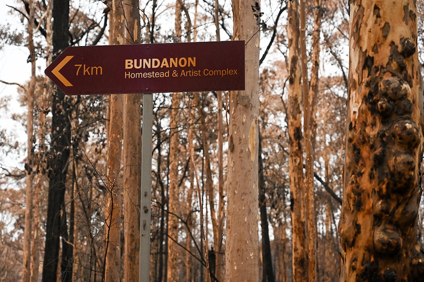 The Bundanon homestead sign was charred in the bushfires.