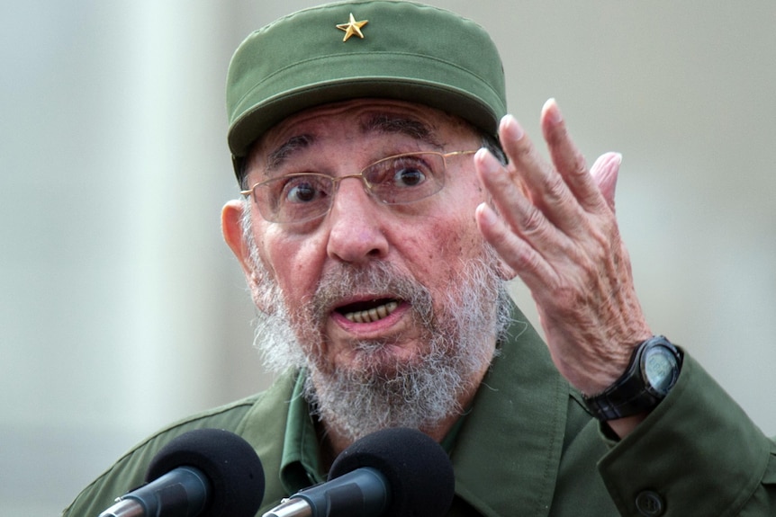 Fidel Castro delivers a speech.