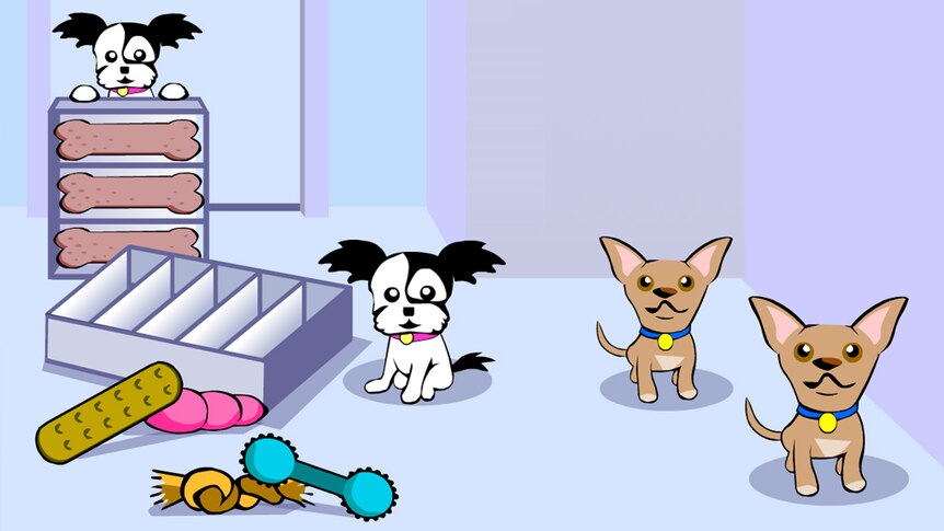 Cartoon puppies with toys