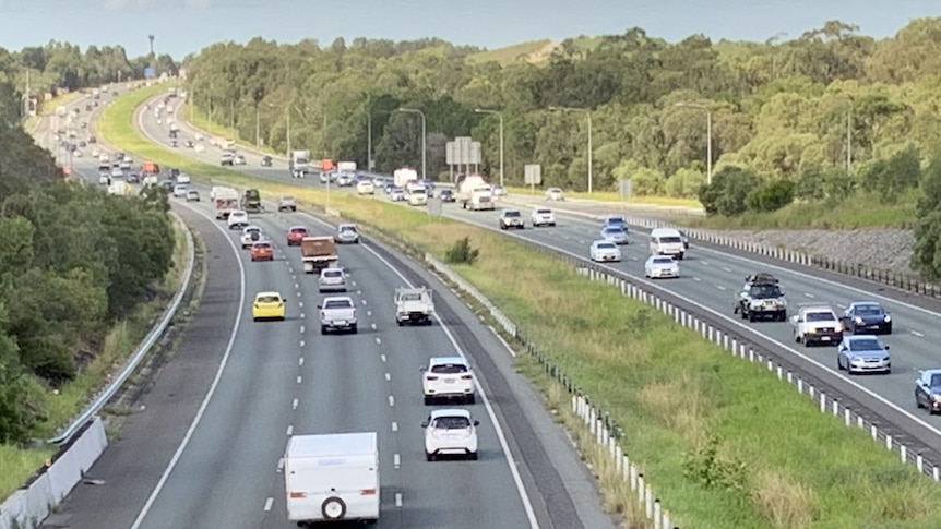 An aerial view of cars on a highway