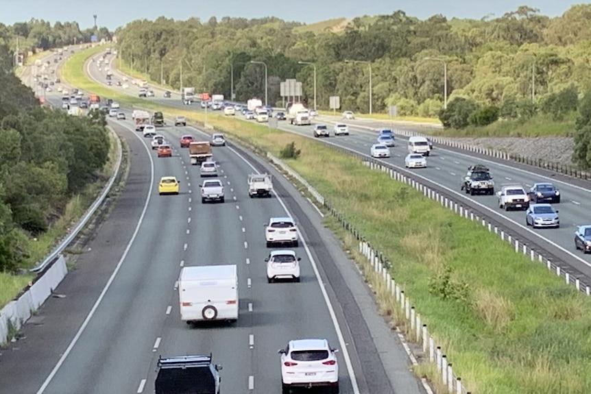 An aerial view of cars on a highway