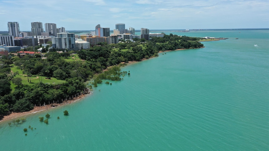 An aerial photo of Darwin Harbour, April 2021.