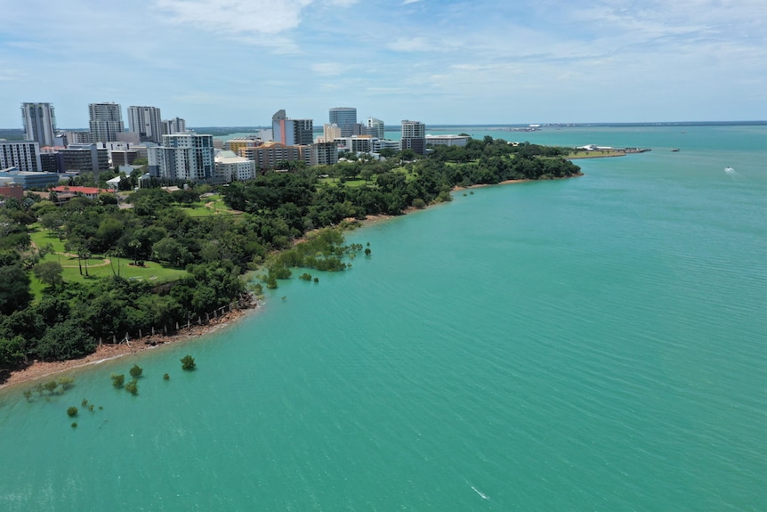 An aerial photo of Darwin Harbour, April 2021.