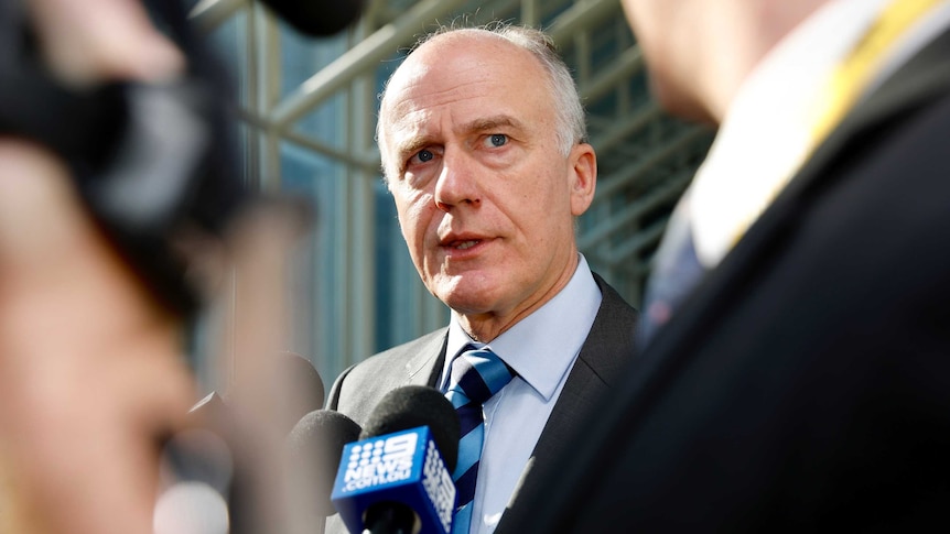 Eric Abetz talking to media at Parliament House