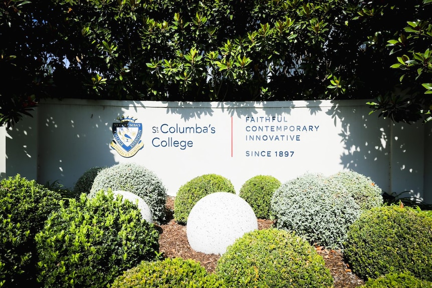 Front sign of St Columba's College in Essendon