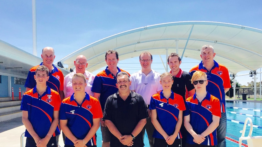 The Broken Hill Aquatic Club with representatives from Swimming SA, Broken Hill aquatic centre and council members.