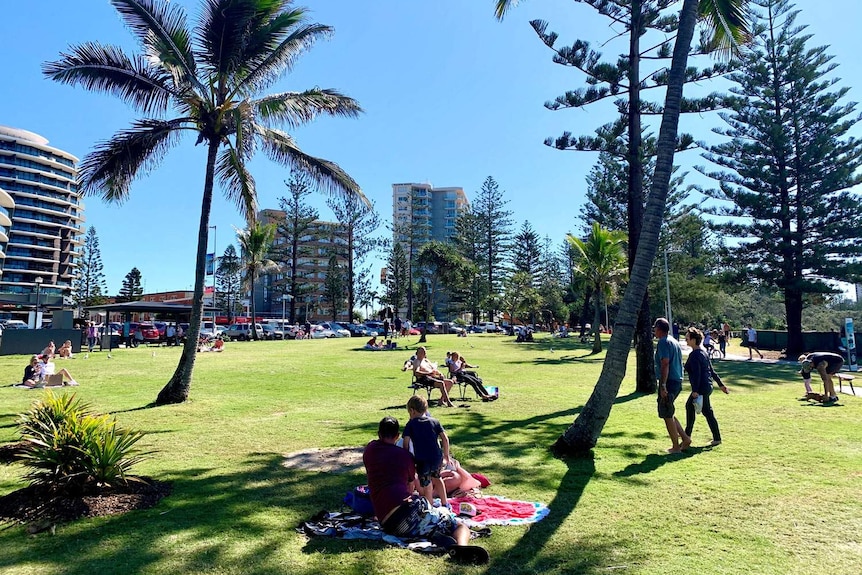 People in the park near Burleigh beach on Queensland's Gold Coast.