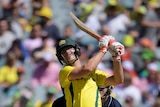Mitchell Marsh hits a 6 in the one day international against England.