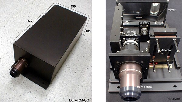 A technical photo of two views of the new space camera.