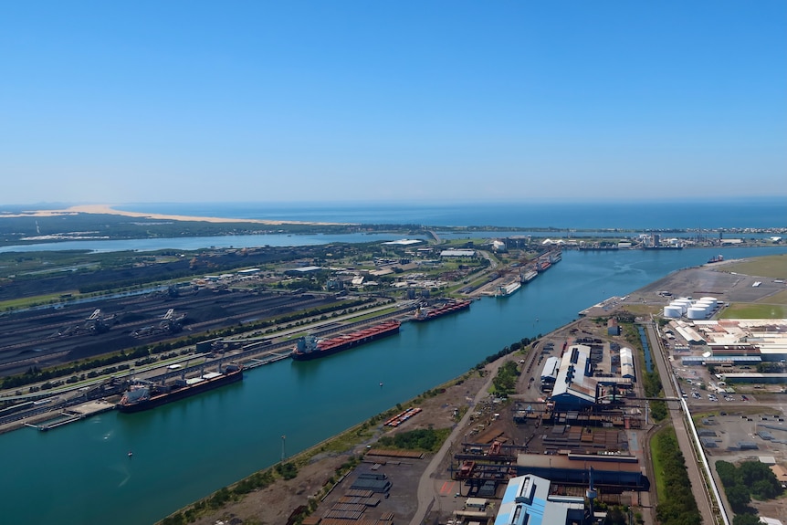 An aerial shot of Newcastle Port