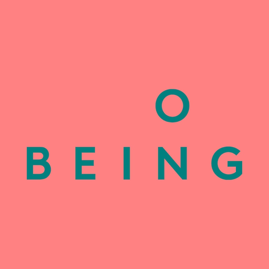 Logo of the On Being podcast. The word On sits vertically so it shares the letter N with the horizontally placed word Being.