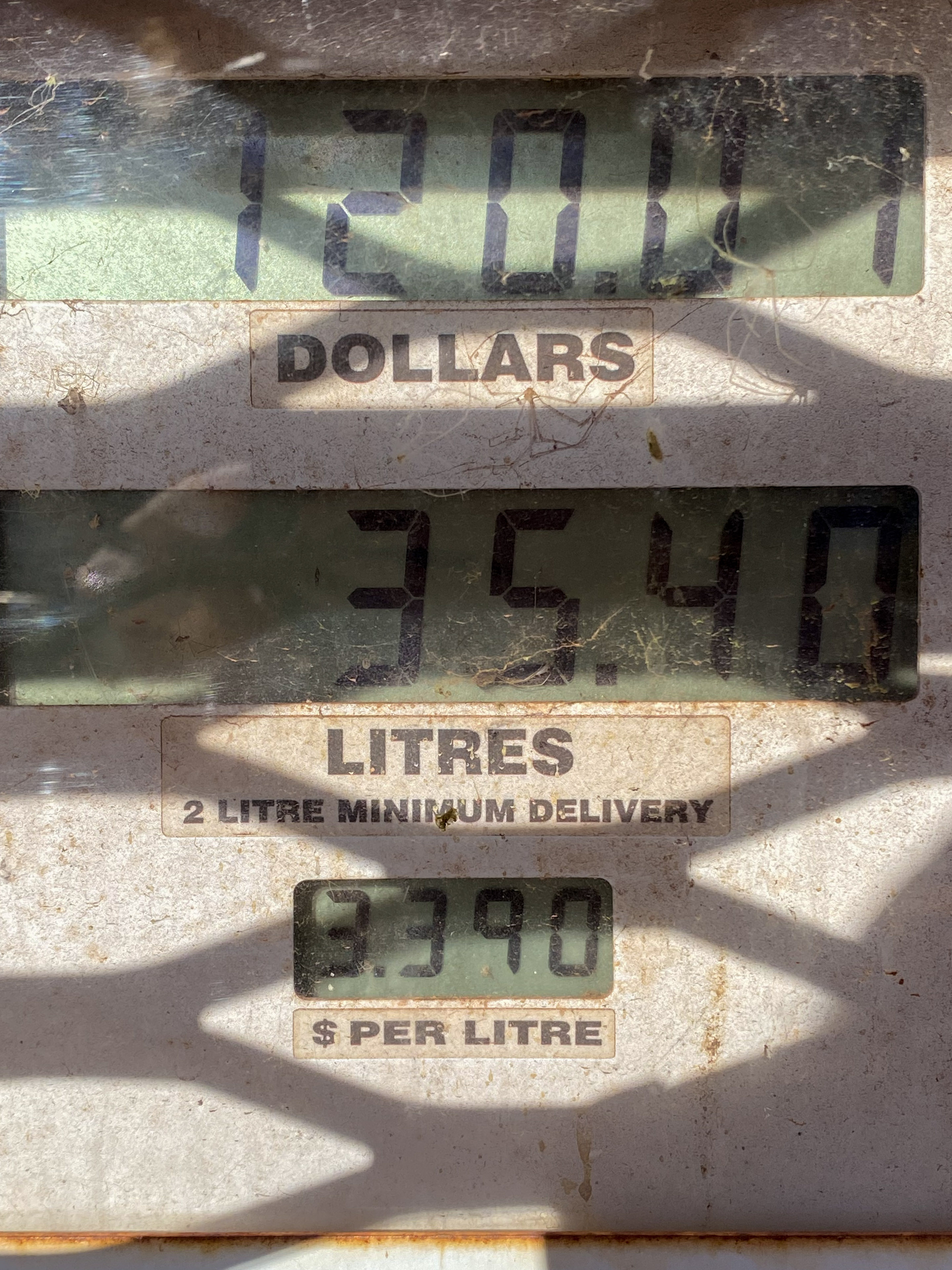 A photo of the price of fuel at a petrol station in a remote community. 