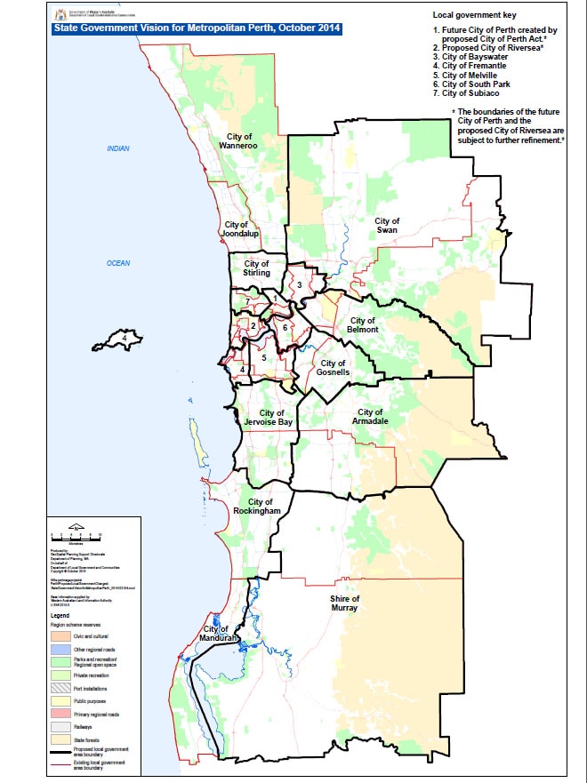 The State Government's proposed changes to council mergers in Perth.