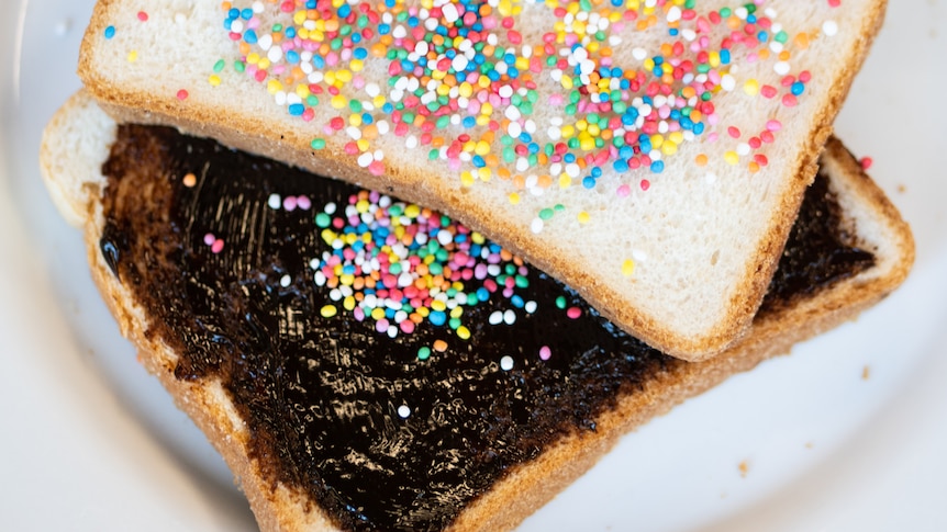 Vegemite and sprinkles on white bread