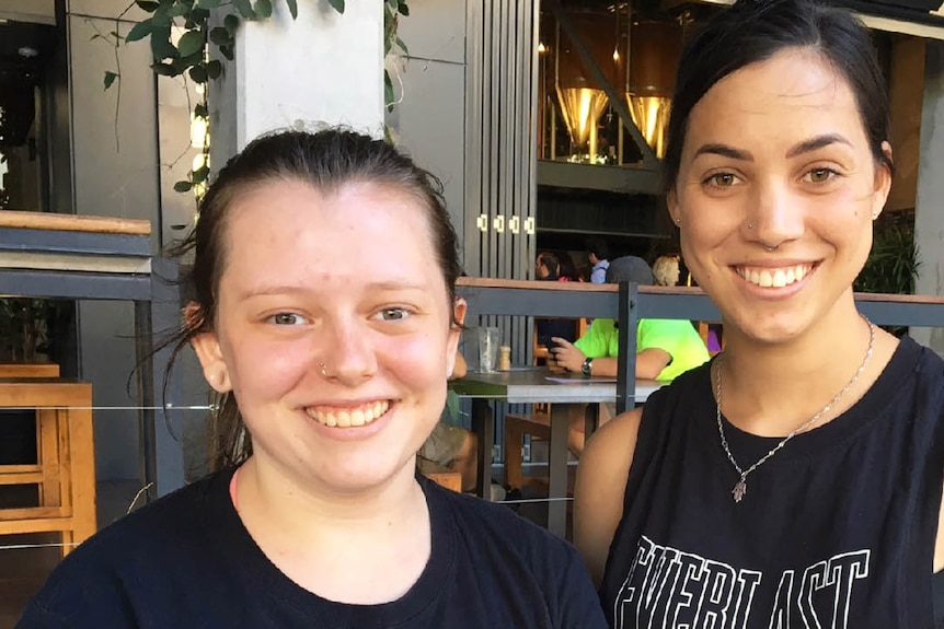 Lauren Taylor (L) and her friend Morgan Tiralongo