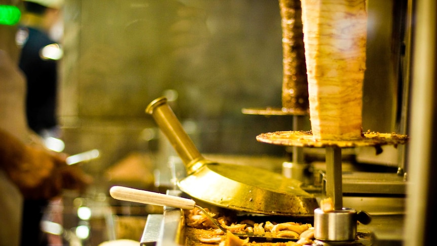Kebab being prepared in a shop
