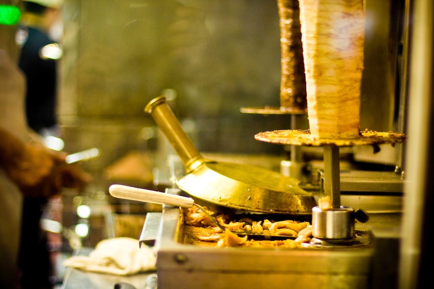 Kebab being prepared in a shop