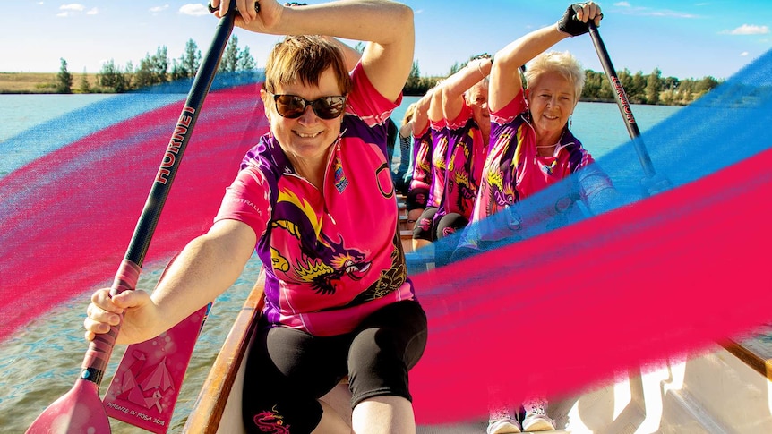 Women paddling on a dragon boat for a story about the sport's health benefits, common injuries and how to get started.