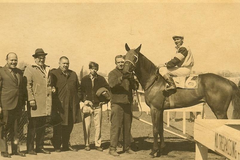 An old photo of a winning racehorse at Suffolk Downs in the US