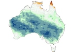 Map of Australia with nice green swath across from the central west coast to the south east