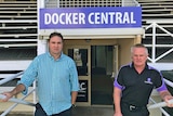 Tasmanian State League general manager, Carl Saunders and Burnie Dockers president Steve Dowling stand at the home ground.