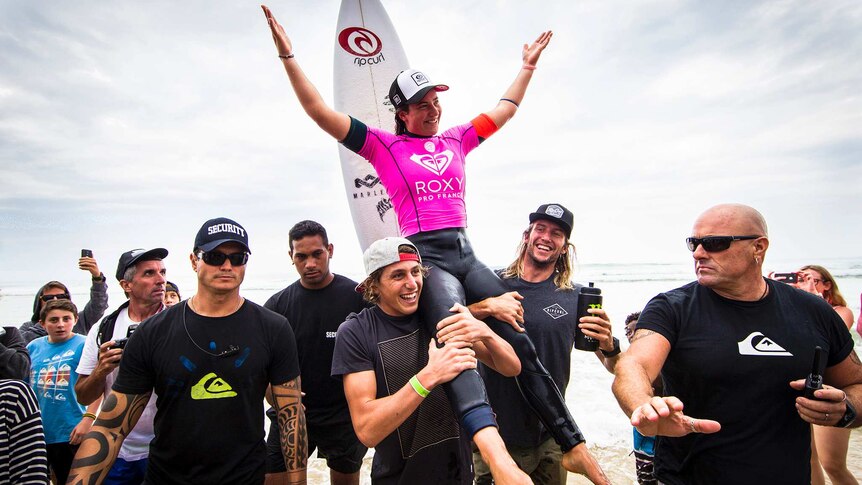Wright celebrates surfing win in France