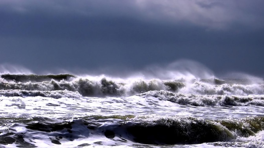 The man fell overboard in rough seas.