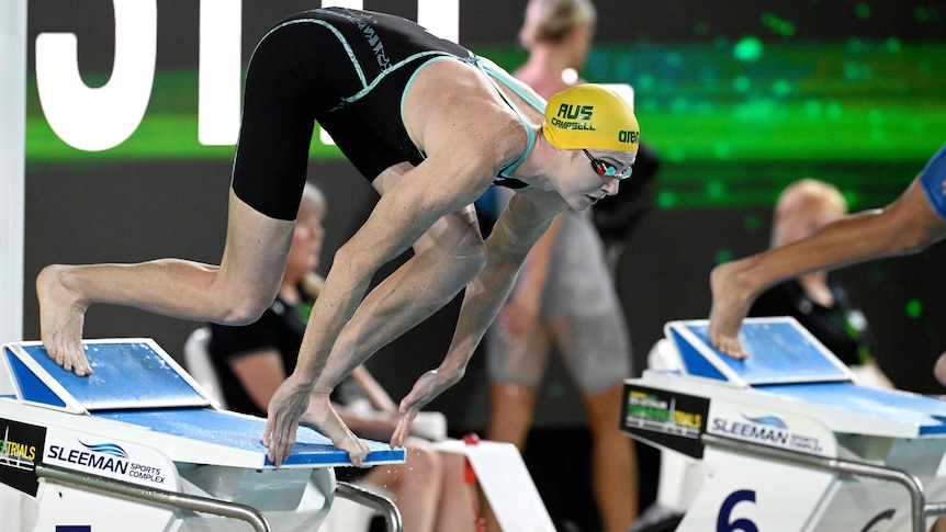 Cate Campbell leaving the blocks at the Australian Olympic swimming trials.